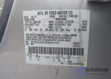 2013 Ford Edge Se z USA, uszkodzony, nr VIN 2FMDK3GC5DBA51135